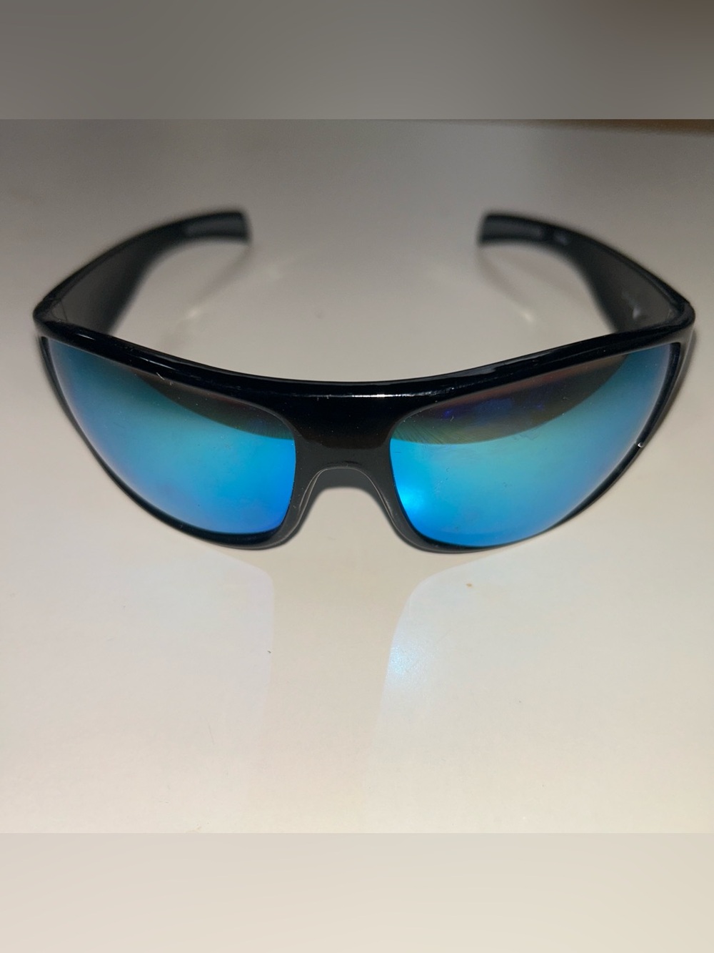 Black Sport Sunglasses with Blue Mirror Lenses